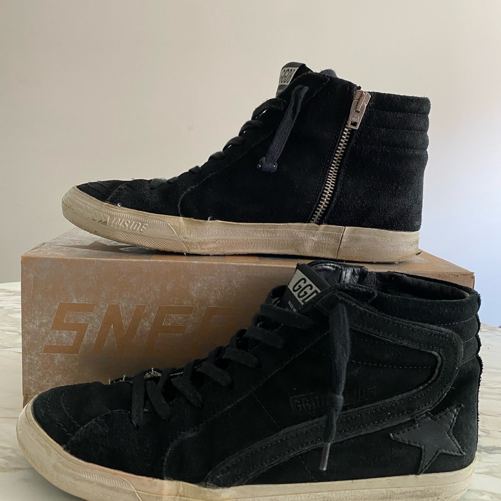 Golden Goose V6 Slide High Top Sneakers Black Suede